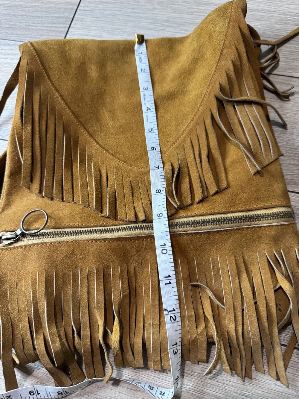 Hand Made Fringed Suede Crossbody Bag - Mustard - Picture 10 of 11